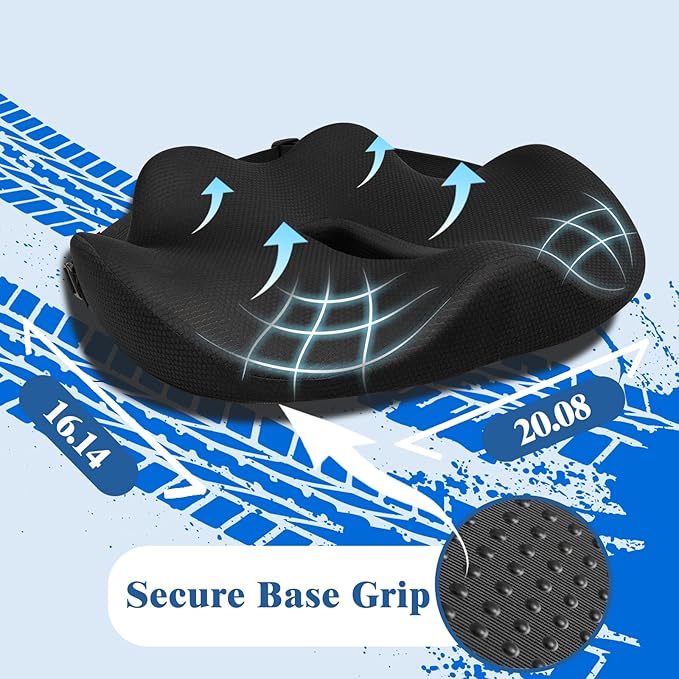 X-Large Seat Cushion for Truck Driver, Upgraded Cushion for Back Support and Pain Relief, Memory Foam with Non-Slip Washable Cover, Relieves Long-Term Truck Sitting and Pain Black