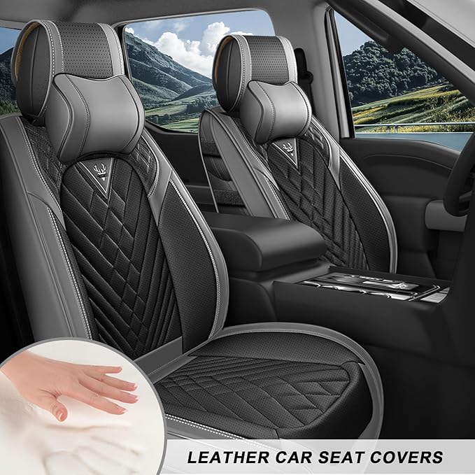 Full Set Car Seat Covers for Ford F-150 F-250 F-350 XL XLT STX Lariat King Ranch Platinum Raptor Waterproof Seat Covers 2009-2025, Anti-Slip Seat Protectors(Luxury 5 Seats/Gray Black)