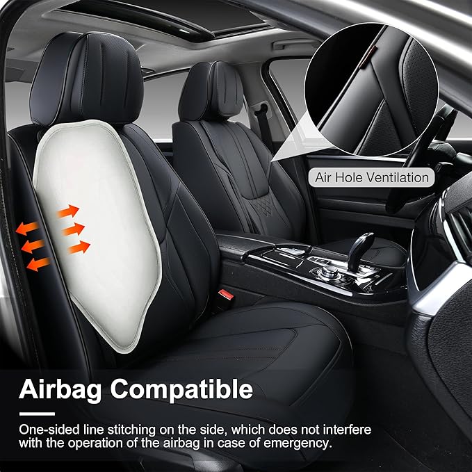 Black Car Seat Covers for Front Seat, Universal Seat Covers for Cars, Waterproof Leather Auto Seat Protectors Car Interior Accessories, Car Seat Cushions Fit for Most Sedans SUV Pick-up Truck