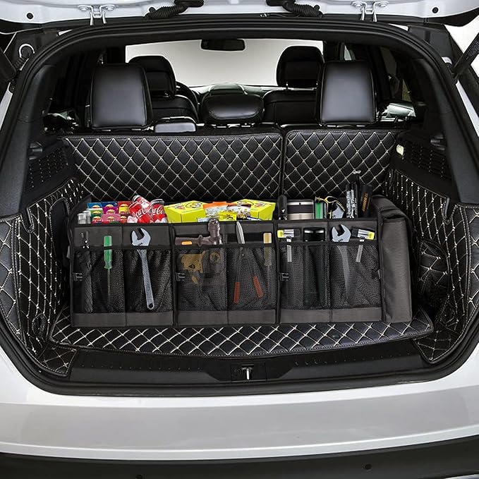 Large Trunk Organizer with Portable Leakproof Cooler Bag,Foldable Cover,Adjustable Securing Straps,Collapsible Trunk Organizer for Suv Car Truck Sedan (4-in-1 with Cooler)