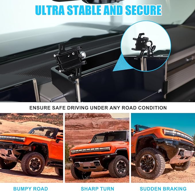 for Hummer EV Accessories Car Center Console Dashboard Storage Tray Phone Holder Mount,360 Degree Rotatable Phone Holder Stand Dash Box Organizer for Hummer EV SUV Pickup 2022-2024 2025 2026 (Style C)