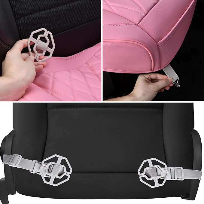 CAR PASS 2 Pack Leather Front Car Seat Covers, Bottom Seat Covers Full Wrapped with Storage Pocket, Anti-Slip Leather Seat Protectors,Waterproof Seat Cushion Pad Universal Fit Sedan SUV Truck, Pink