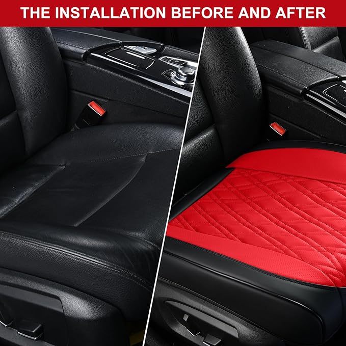 Luxury Faux Leather Car Seat Cover Front Bottom Protector, Seat Cushion Without Backrest, Anti-Slip and Wrap Around The Bottom, Fit Most Cars & Vehicles, 1 Piece, Black&Red