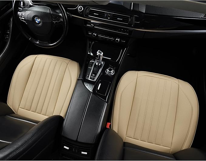 2 Pack Front Car Seat Bottom Covers, Universal Auto Seat Cushions, Nappa Leather Full Wrapping Edge Compatible with Most of Vehicles - SUVs/Sedans/Pickup Trucks, Beige