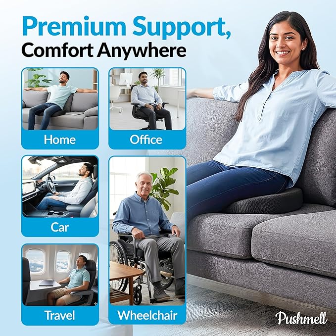 Premium Memory Foam Gel Seat Cushion for Tailbone, Coccyx, Back & Sciatica Pain Relief – Fits 17.5” x 14” Seats, Ergonomic Office Chair Cushions for Desk, Home, Car – Includes Bonus Extra Cover