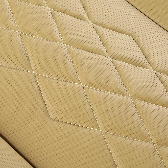 JOJOBAY Leather Car Seat Cover,Bottom Seat Covers for Cars,Front Seat Protector,Fit for 95% of Vehicles - Padded,Anti-Slip(1 PC,Beige)