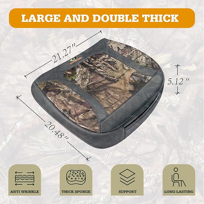 Mossy Oak Car Seat Cover, Luxury Faux Leather Front Bottom Seat Cushion Cover, Universal Anti-Slip with Wrap-Around Design and Storage Bags, Suitable for Most Vehicles - Gray Color 1 Piece