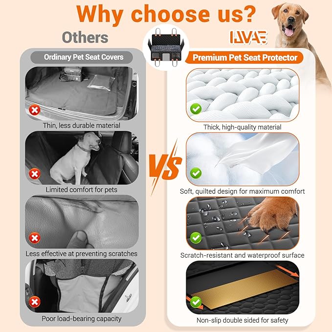 Hard Bottom Car Seat Cover for Dog swith Removable Soft Blankets,Scratch-Proof and Anti-Slip Car Dog Hammock for Large Dogs Brown for Car, SUV