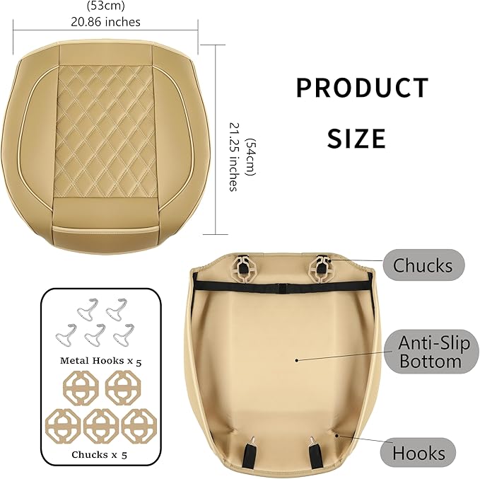 2 Pack Leather Front Car Seat Covers,Bottom Seat Covers for Cars,Driver Car Seat Cushion Cover,Luxury Seat Protectors,Waterproof,Full Wrap,for Most Vehicles,Sedan,Truck,SUV(Beige)