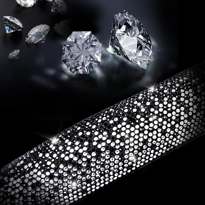 CAR PASS Bling Diamond Leather Steering Wheel Cover, Bling Sparkly Crystal Glitter Rhinestones Universal Fit 14" 1/2-15" Car Wheel Protector for Women Girl Fit Suvs,Vans,Sedans,Trucks, Black Silver