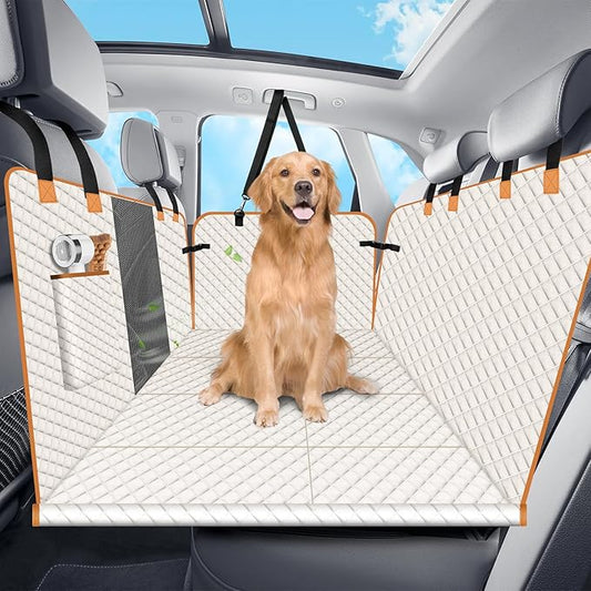 Dog Car Seat Cover for Back Seat, Hard Bottom Holds 420lbs Dog Hammock for Cars SUVs Trucks, Easy to Clean, Waterproof Scratch-Proof Nonslip Backseat Extender for Dogs 4 Panels