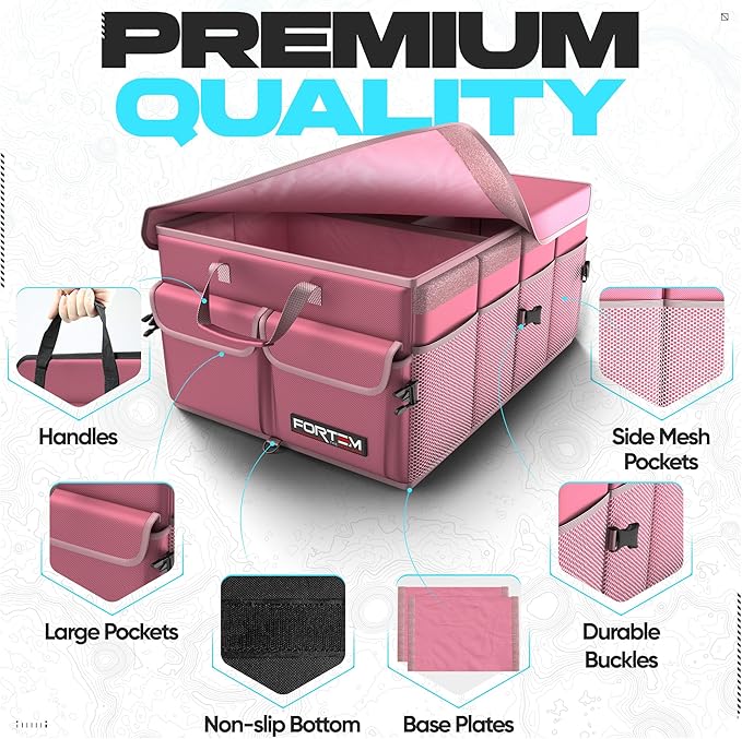 FORTEM Trunk Organizer For SUV Car Trunk Organizer, Foldable Storage, Car Accessories for Women Men, Collapsible Bag, Perfect Christmas Gifts, 600D Oxford, Non Slip Bottom, Straps, Soft Cover (50L)