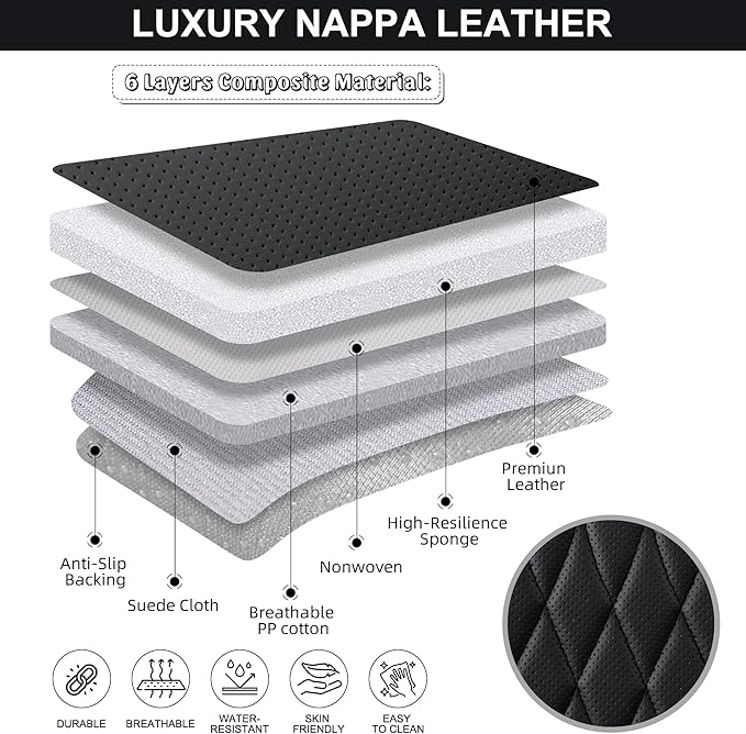 Black Car Seat Cover 2 Pack, Universal Leather Front Seat Covers Bottom Protector, Anti-Slip and Full Wrapping Edge Compatible with Most of Vehicles - SUVs/Sedans/Pickup Trucks