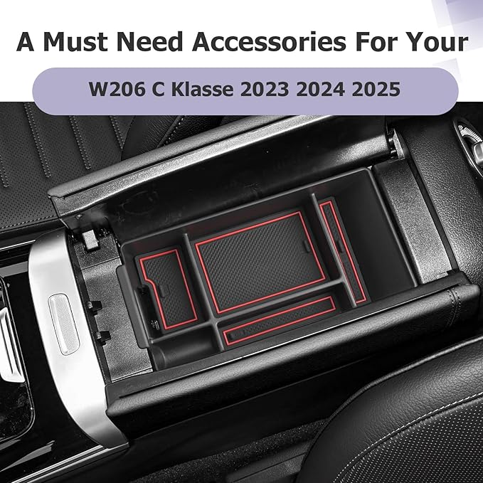 LUWU Center Console Organizer Compatible with 2022-2026 Benz C-Class C300/C300 4Matic/AMG C43/AMG C63 SE Performance W206 Accessories Armrest Console Storage Box Insert Tray ABS Material Red