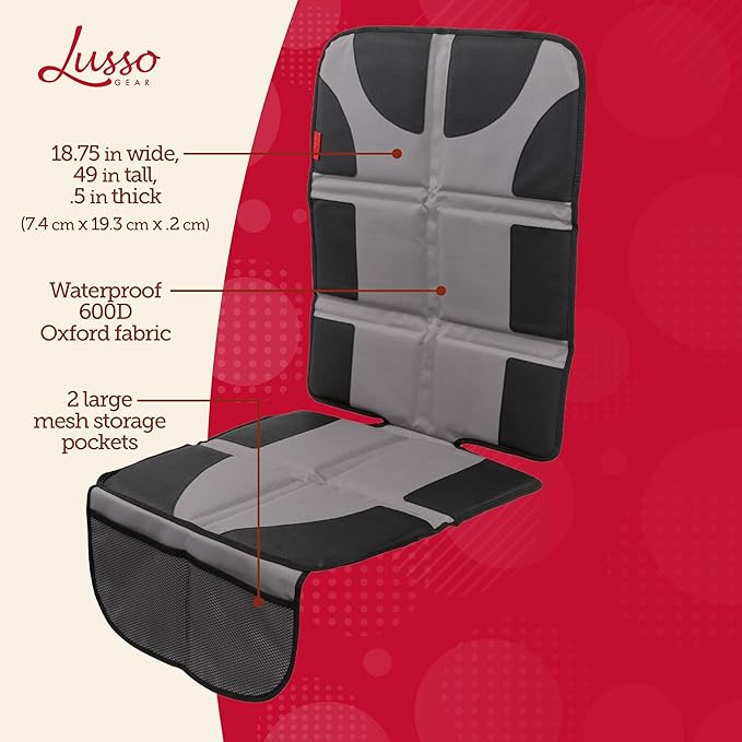 Lusso Gear Car Seat Protector - Waterproof Seat Protector & Non-Slip Backing - Waterproof Car Cover & Easy Clean-Up - Dual Mesh Storage Pockets & Travel Convenience - Gray