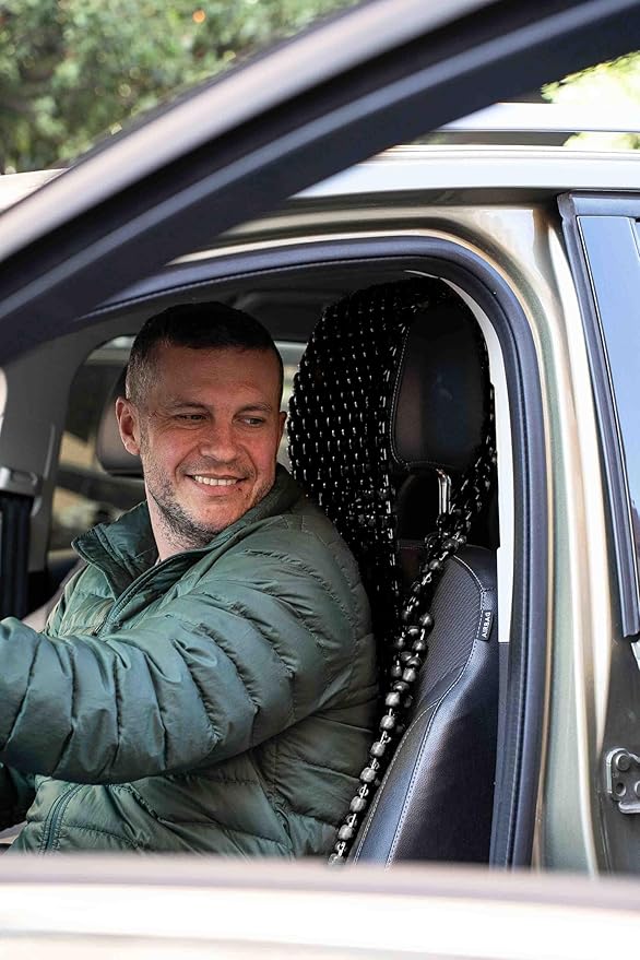 ZONETECH Beaded Seat Cover for Cars Cooling, Massage Cushion, Car Seat Natural Wooden Beads for Semi Truck, Trailer, Car (Black, 1-Pack)