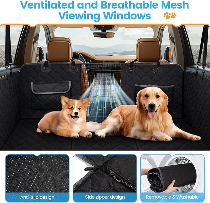 Dog Car Seat Cover for Back Seat, Back Seat Pet Cover with Side Protection and Viewing Window, 600D Heavy Duty Scratch Proof Nonslip Durable Soft Back Seat Covers for Cars Trucks and SUVs