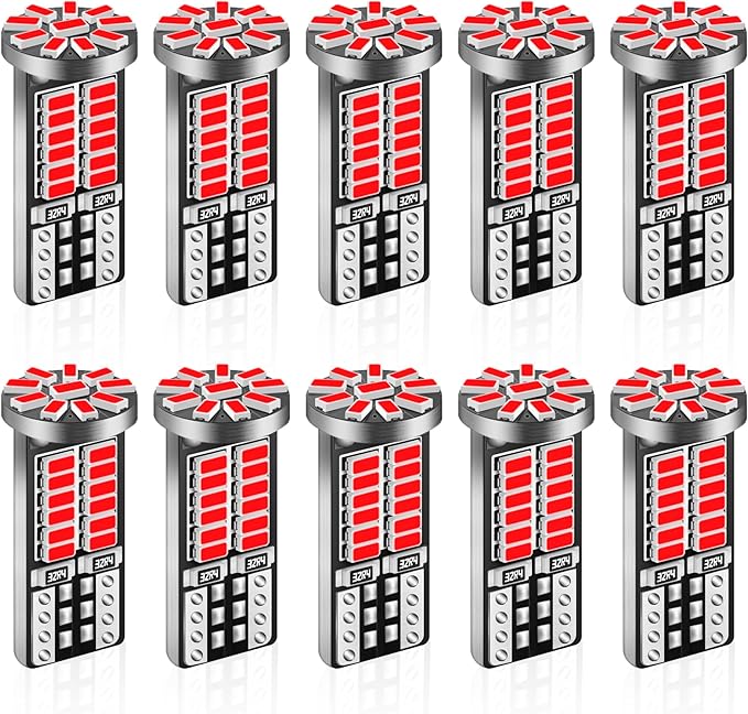 10Pcs Super Bright 194 T10 168 2825 W5W 34-SMD 3014 Chipsets Replacement LED Bulb for Car Trunk Interior Dome Map Door Courtesy License Plate Lights - Brilliant Red