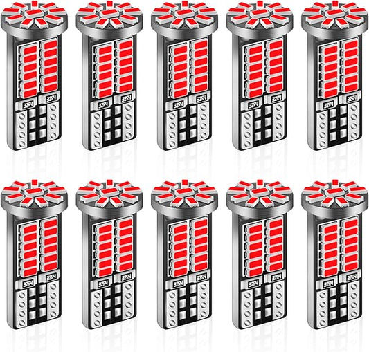 10Pcs Super Bright 194 T10 168 2825 W5W 34-SMD 3014 Chipsets Replacement LED Bulb for Car Trunk Interior Dome Map Door Courtesy License Plate Lights - Brilliant Red