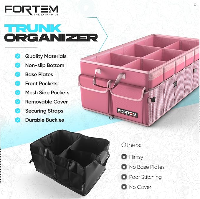 FORTEM Trunk Organizer For SUV Car Trunk Organizer, Foldable Storage, Car Accessories for Women Men, Collapsible Bag, Perfect Christmas Gifts, 600D Oxford, Non Slip Bottom, Straps, Soft Cover (85L)