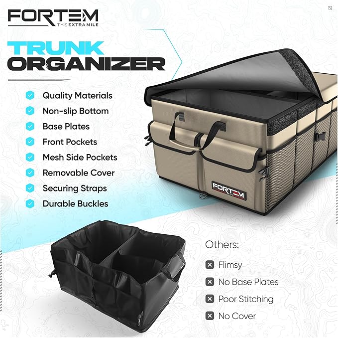FORTEM Trunk Organizer For SUV Car Trunk Organizer, Foldable Storage, Car Accessories for Women Men, Collapsible Bag, Perfect Christmas Gifts, 600D Oxford, Non Slip Bottom, Straps, Soft Cover (65L)
