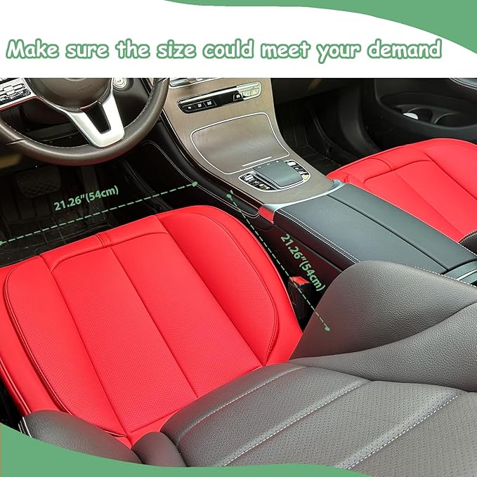 2 Pack Leather Front Car Seat Cover Bottom Only, Anti-Slip Padded Seat Cushion, Full Wrap Seat Protector with Storage Function Universal Fit for Most Cars, SUV, Pick-up Trucks (Red)