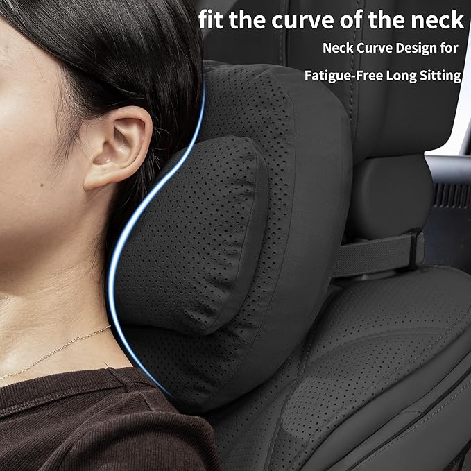 Car Headrest Pillow, Suede Car Headrest Pillow for Neck Support with Adjustable Strap, Universal Fit Head Rest Travel Pillow Car Pillow for Pain Relief (Black)