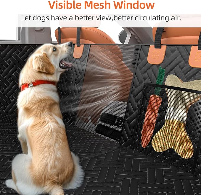 Back Seat Extender for Trucks,Hard Bottom Car Seat Cover for Dogs with Mesh Window,Waterproof Hard Bottom Dog Car Seat Cover for Ford/GMC/Chevrolet/Toyota/RAM Crew Cab Trucks&Full-Size SUVs (XL-Black)