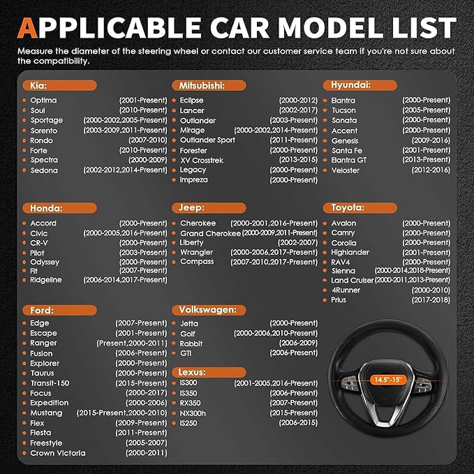 HOTOR Car Steering Wheel Cover - Universal Car Accessory for Diverse Cars, Leather Cover with Anti-Slip Lining, for Steering Wheel with a Diameter of 14.5"-15",Black