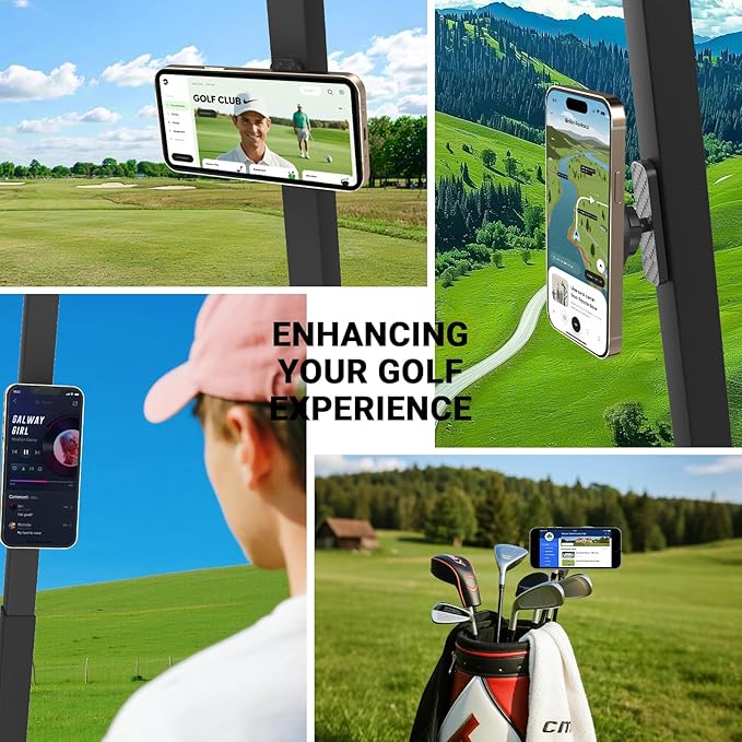 Magnetic Golf Cart Phone Holder - Golf Cart Phone Mount for EZGO, Club Car, Compatible with MagSafe iPhone 16 15 14 13 12 Series Mini, Fits EZGO & More, Ideal Golf Gift for Men & Women