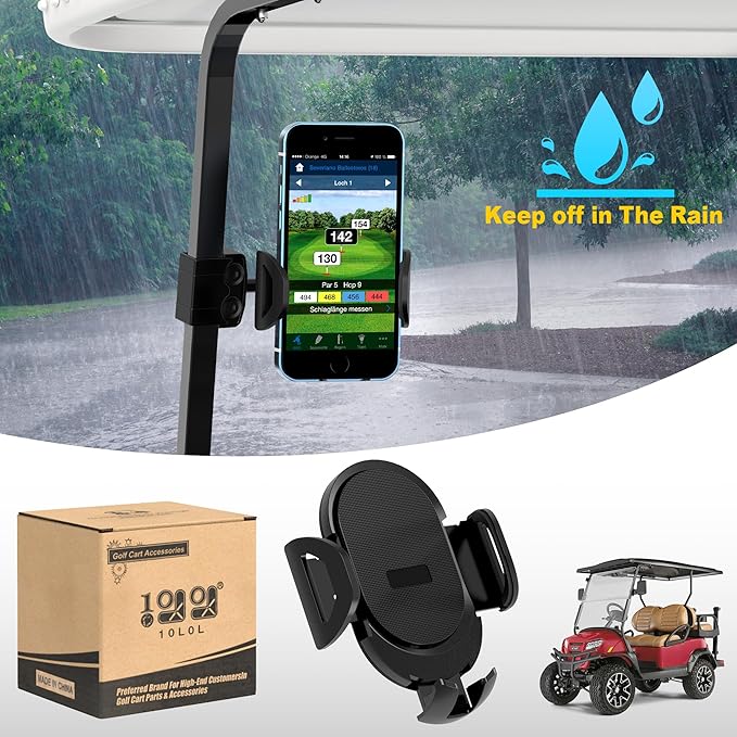 10L0L Golf Cart Phone Holder iPhone Caddy Mount Fits Yamaha EZGO TXT RXV Club Car w/ 0.75"-1.25" Square Tube Stand Bracket