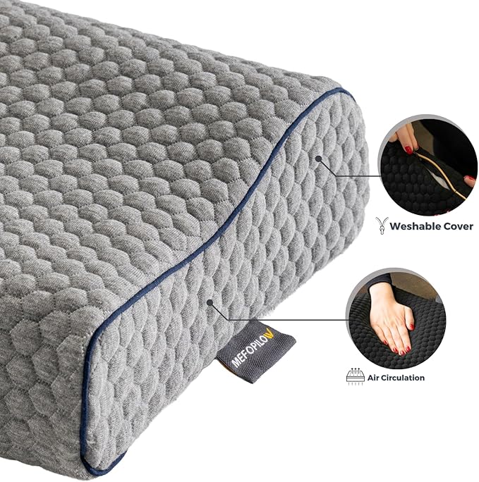 Memory Foam Travel Pillow with Washable Cover & Carry Bag – Compact, Soft & Breathable Neck Pillow for Airplane, Camping & Car (Gray- Without Spare Cover, 13.8x11.8x3.9/3.1 inches)