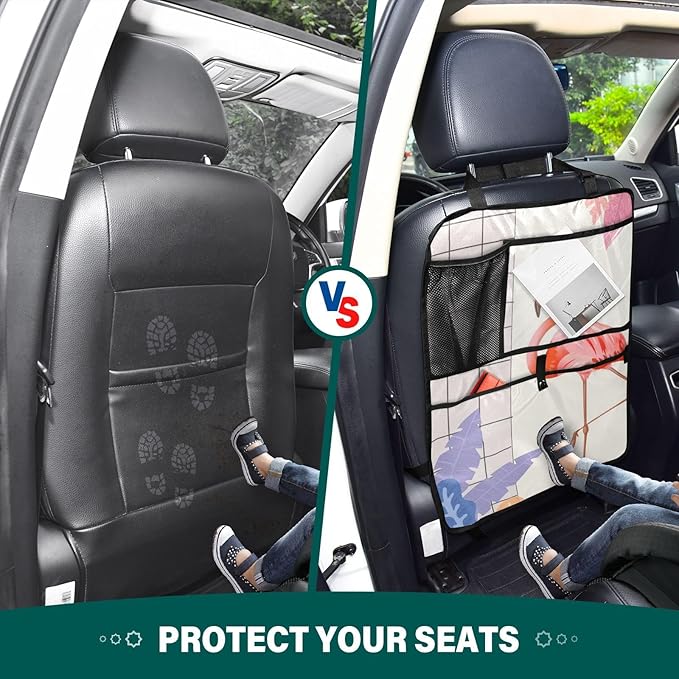 Automotive Seat Back Organizers Car Seat Organizer Waterproof Car Back Storage Kick Mat, Backseat Car Organizer with Pockets,Car Seat Protector Fit All 2Pcs