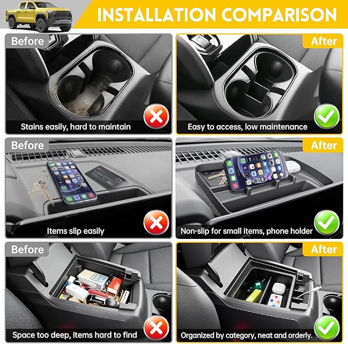 3PCS Center Console Organizer for 2023-2025 Chevy Chevrolet Colorado/GMC Canyon Armrest Tray Dashboard Storage Box and Cupholder Insert for 2023 2024 2025 Colorado/Canyon Accessories