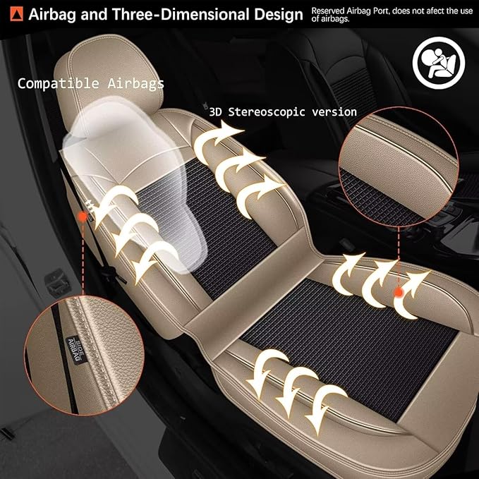 Breathable Ice Silk Seat Covers for Hyundai Sonata 2007-2025 2026 - Waterproof Leather Car Cushions Anti-Slip Cooling Seat Covers Protector(5 Seats - Beige&Grey)