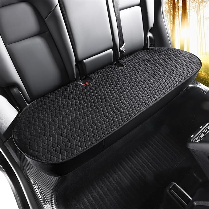 SanQing Car Seat Cover Luxury Linen Rear Seat Covers for Model Y Car Seat Bottom,Heavy Duty Seat Cushion Protector Without Backrest (Black Rear, Model Y)