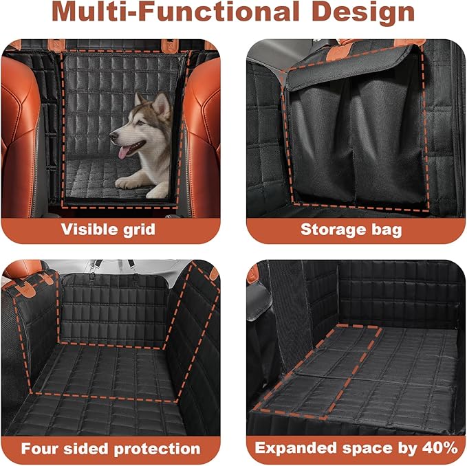 Dog Seat Cover for 6/7 Seat Minivan & SUV, Backseat Extender Hard Bottom Seat Cover Dog Hammock Heavy Duty Anti-Scratch & Waterproof Pet 3nd Row Seat Mat Protector for Toyota Sienna, Hyundai Santa Fe