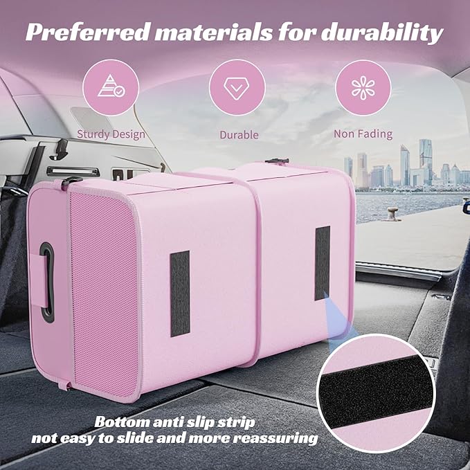 Sposuit Trunk Organizer for Car - 70L Collapsible Car Storage with 11 Pockets & Reinforced Handles, SUV Trunk Organizers for Grocery Cargo(Pink)