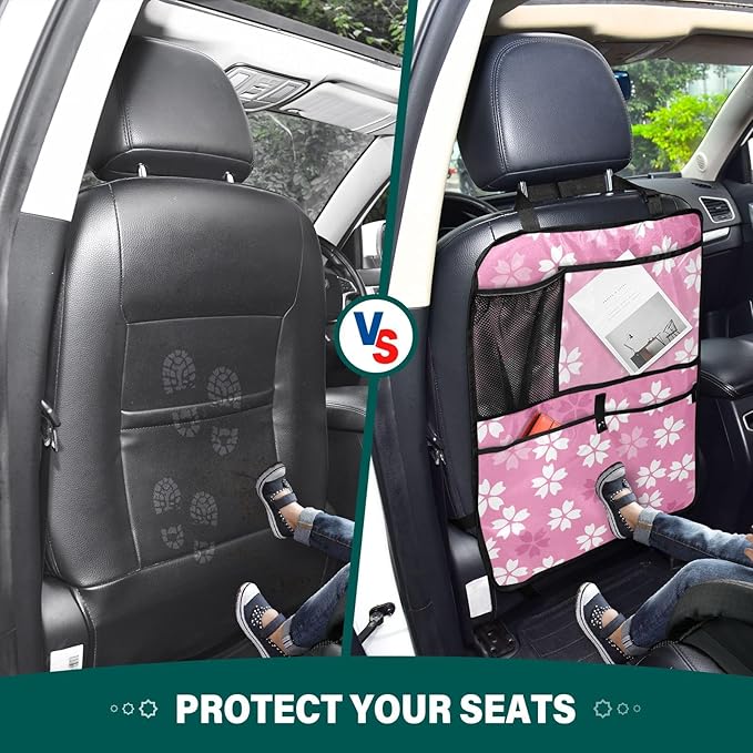 Automotive Seat Back Organizers Car Seat Organizer Waterproof Car Back Storage Kick Mat, Backseat Car Organizer with Pockets,Car Seat Protector Fit All 1Pcs Scattered-cherry-blossoms