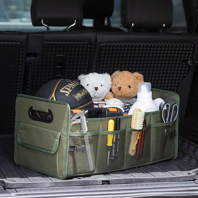 JiatuA Car Trunk Organizer, Car Organizers and Storage Collapsible Multi Compartment Container Box, Adjustable Car Accessories for SUV Sedan Truck, Standard Size, Green