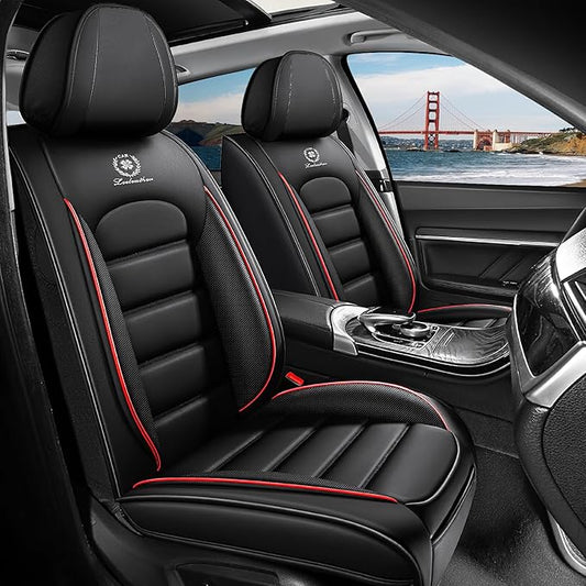 2 Seat Covers Fit for Acura ILX 2013-2022, Waterproof Premium Leather Automotive Accessories Seat Protectors Seat Cushions Wear-Resistant Car Seat Covers（Black&Red,Front Only）