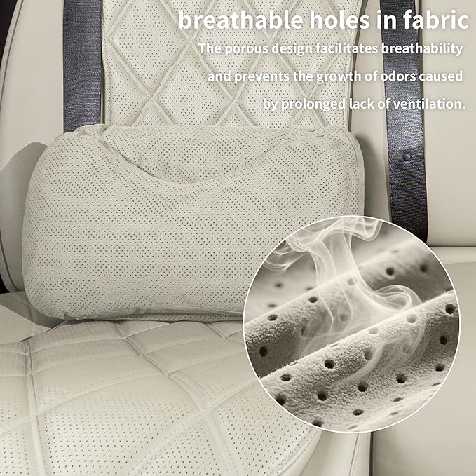 Car Lumbar Support Pillow, Suede Car Seat Back Support Pillow for Driving Lower Back Support Cushion for Pain Relief, Universal for Cars SUVs Sedan Home Office (Beige)