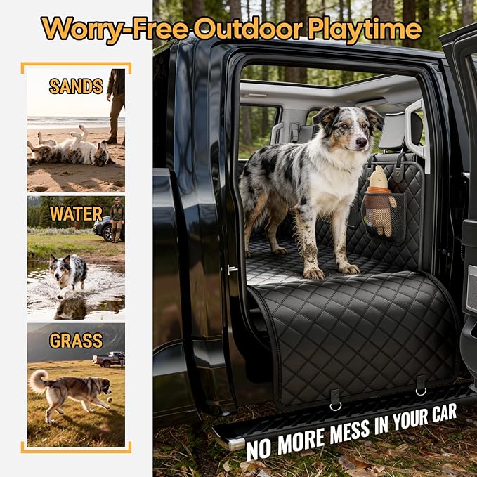 Wigoo Dog Car Seat Cover for Back Seat, 450lbs Hardbottom Dog Hammock, Waterproof & Anti-Scratch Backseat Protector for 1-4 Large/Medium Dogs, Seat Extender for SUV Medium Truck, Size-L, Black