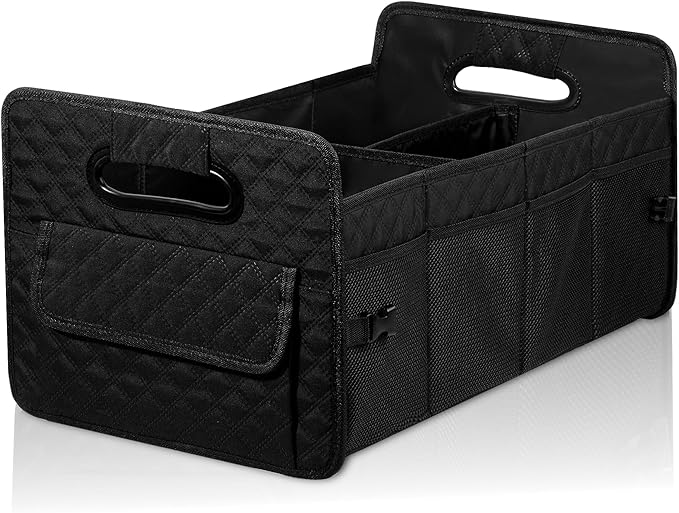 JiatuA Car Trunk Organizer for SUV, Car Storage Organizer Collapsible Multi Compartment Container Box, Adjustable Car Accessories for Women/Men, Large Black