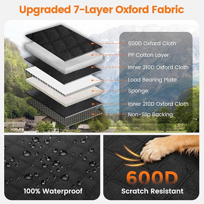 Dog Seat Cover for Back Seat Hard Bottom,Holds 500 lbs,Waterproof Dog Car Seat Cover for Back Seat Extender,Scratch-Proof Pet Hammock for Car,SUV,Truck - with Mesh Window & Storage,Black