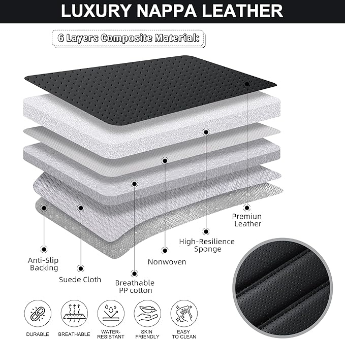 Black Car Seat Cover 2 Pack, Universal Leather Front Seat Covers Bottom Protector, Anti-Slip and Full Wrapping Edge Compatible with Most of Vehicles - SUVs/Sedans/Pickup Trucks