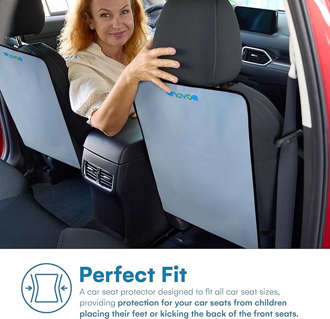 Enovoe Kick Mats - Set of 2 - Back of Seat Protector for Kids Feet - Car Seat Back Protector - Shields from Dirt and Scuffs - Durable Material - 16.8x32.8inch - Grey - Kick Mats Back Seat Protector