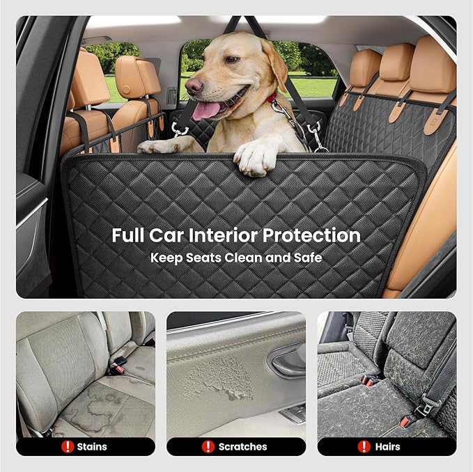 REEVAA Dog Car Seat Cover for Back Seat, Hard Bottom Dog Hammock, Pet Bed Extender for 2-4 Large/Medium Dogs, Waterproof Seat Protector, Universal L Size for SUV Medium Truck, Black+Orange