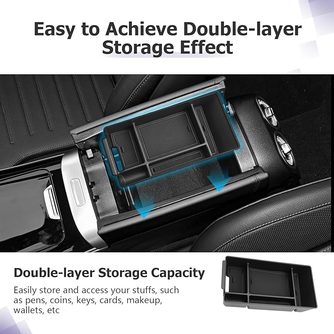 LUWU Center Console Organizer Compatible with 2022-2026 Benz C-Class C300/C300 4Matic/AMG C43/AMG C63 SE Performance W206 Accessories Armrest Console Storage Box Insert Tray ABS Material Black