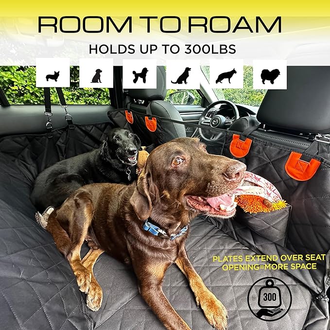 Dog Car Seat Cover for Back Seat | Universal Hard Bottom Back Seat Extender for Car, Truck, SUV | Waterproof Cargo and Truck Bed Protector Hammock with Storage Pockets for Medium & Large Dogs